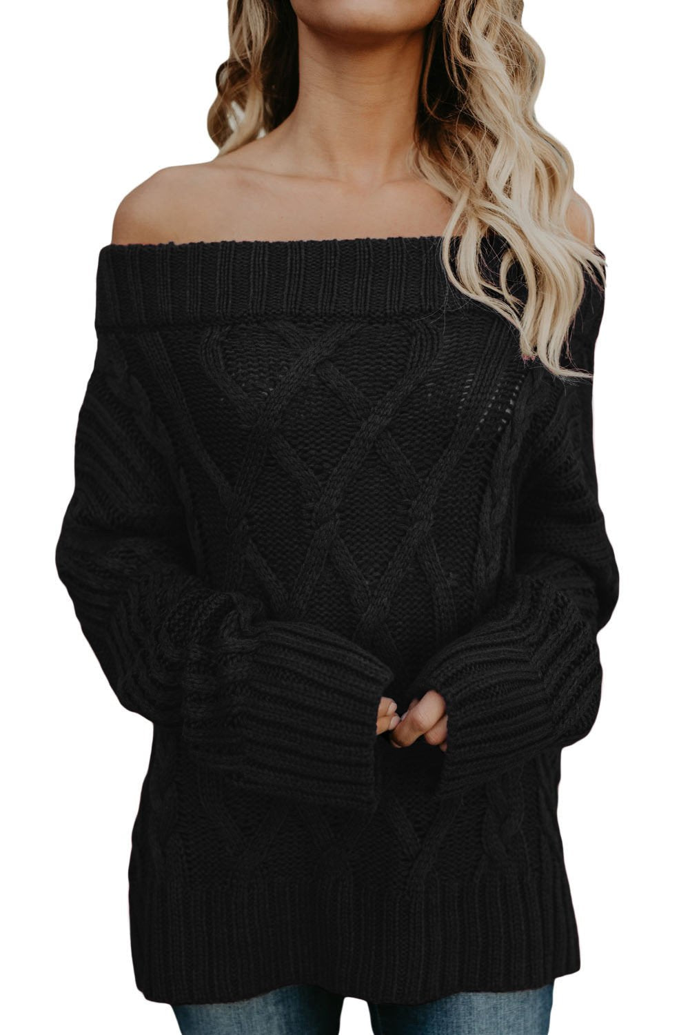 Fashion Black Off The Shoulder Winter Sweater - Wear and Wander