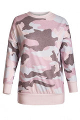 Fashion Dusty Pink Digital Camo Print Sweatshirt - Wear and Wander
