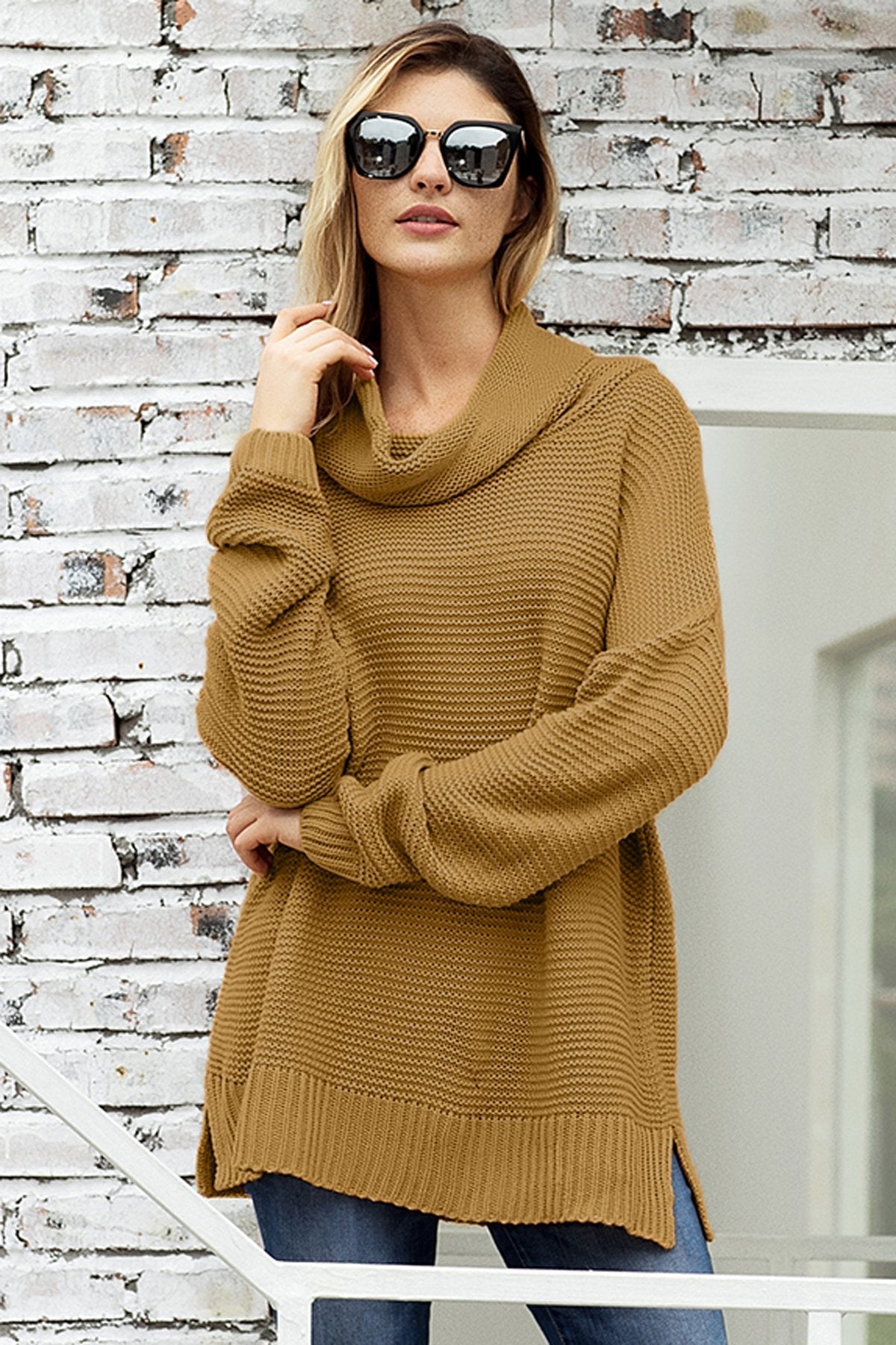 Fashion Khaki Cozy Long Sleeves Turtleneck Sweater - Wear and Wander