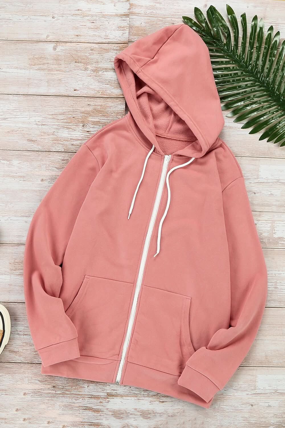 Fashion Pink Zip - up Hoodie Jacket - Wear and Wander