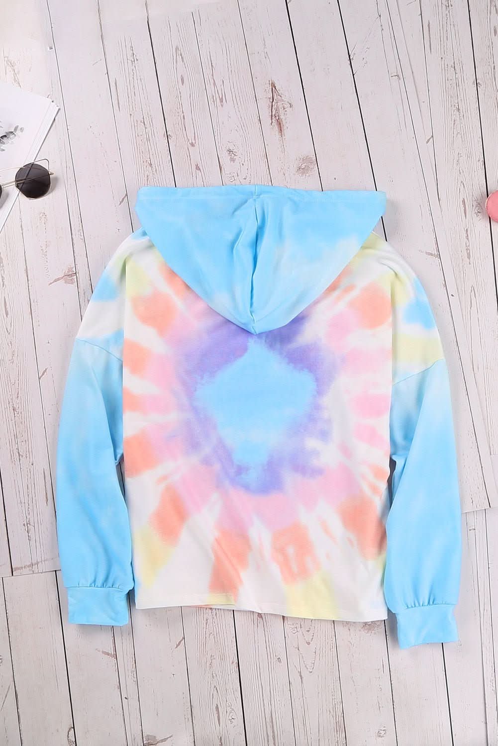 Fashion Sky Blue Colorblock The Sun Cotton Blend Tie Dye Hoodie - Wear and Wander
