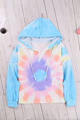 Fashion Sky Blue Colorblock The Sun Cotton Blend Tie Dye Hoodie - Wear and Wander