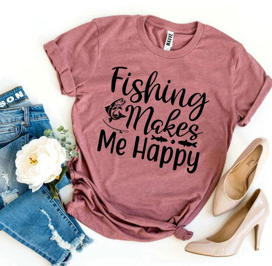 Fishing Makes Me Happy T-shirt - Wear and Wander