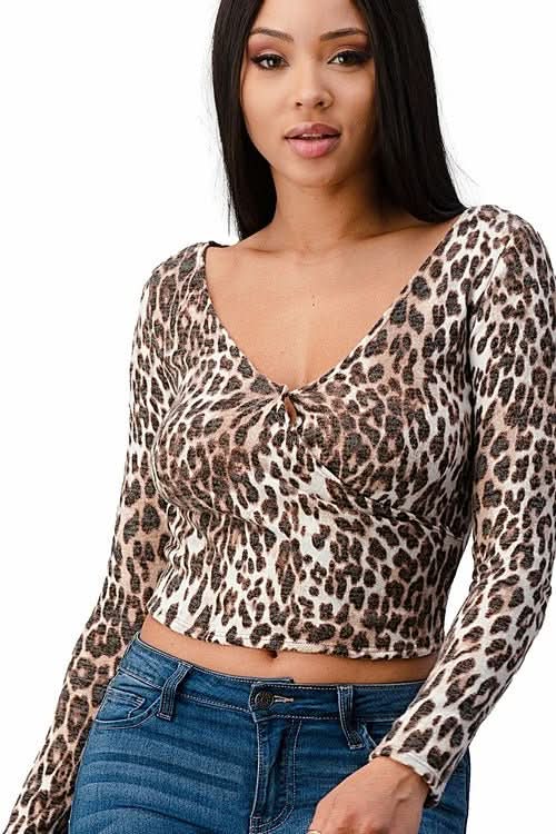 Fitted Long Sleeve V - Neck Crop Top with Ruched Front Detail - Wear and Wander