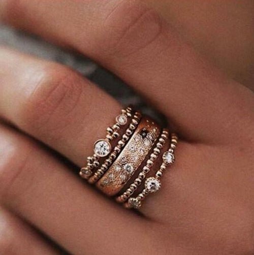 Five Piece Rose Gold Ring Set - Wear and Wander