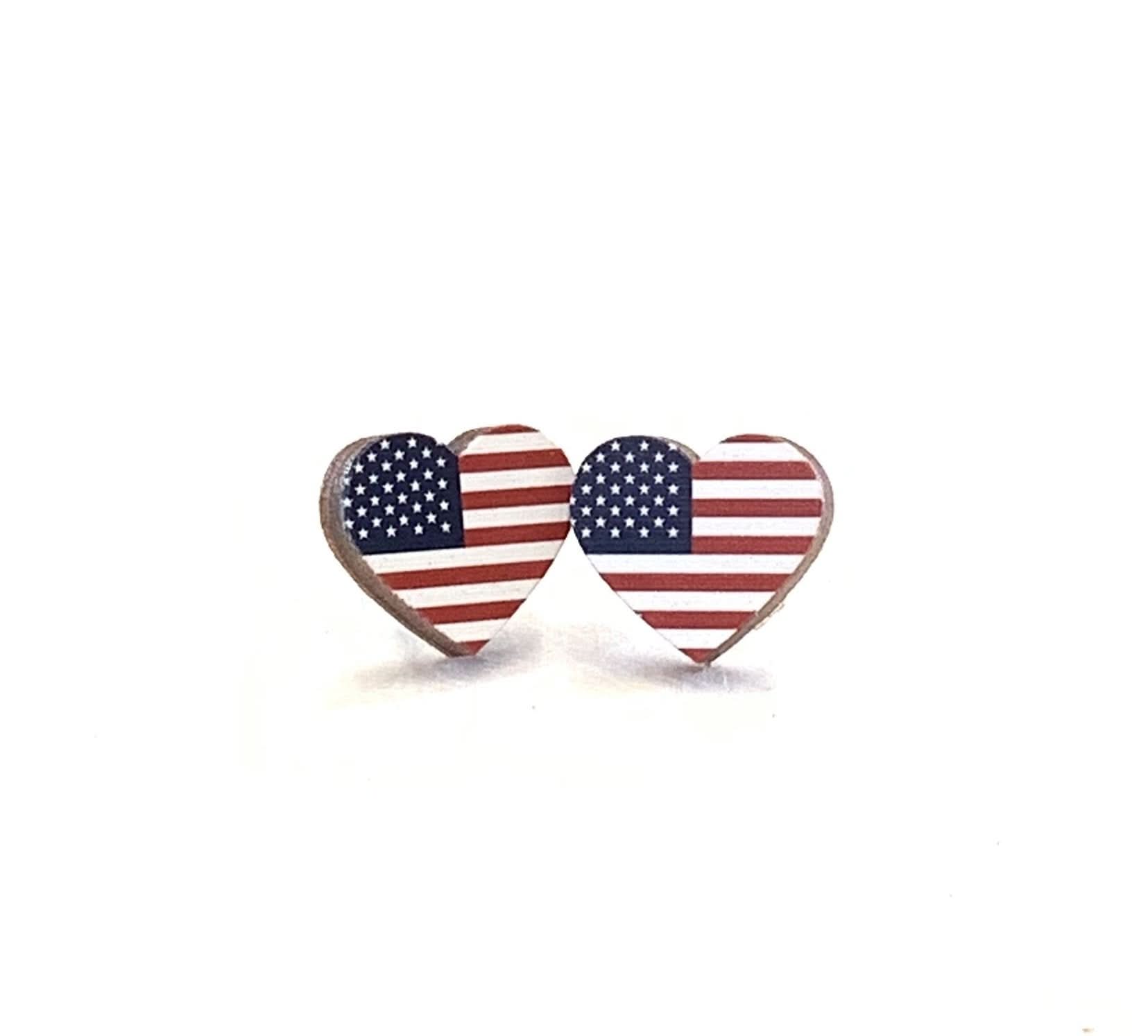 Flag Heart Stud Earrings 3086 - Wear and Wander