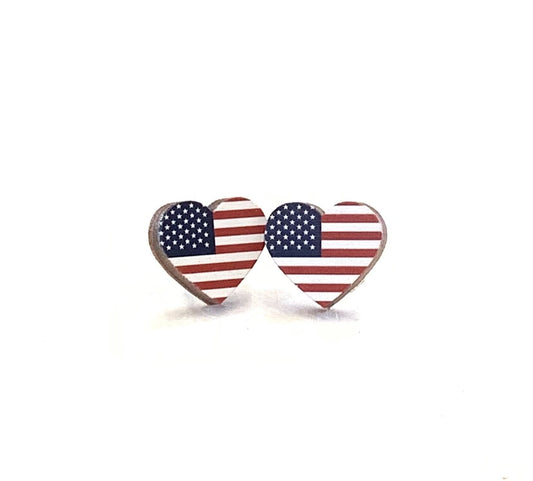 Flag Heart Stud Earrings 3086 - Wear and Wander