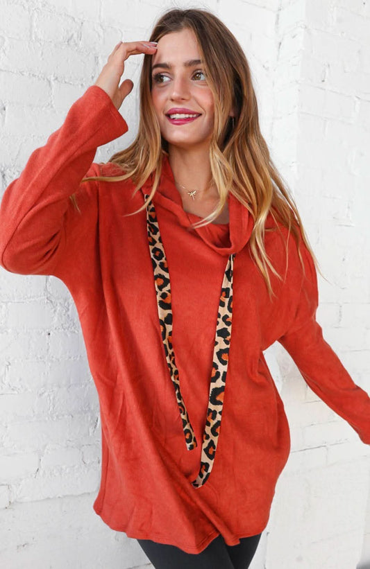 Fleece Leopard Print Drawstring Pullover Hoodie - Wear and Wander