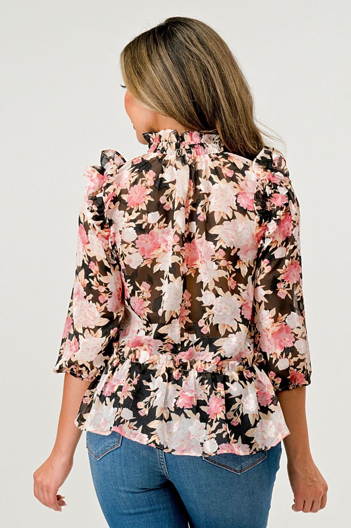Floral High - Neck Ruffle Blouse - Wear and Wander