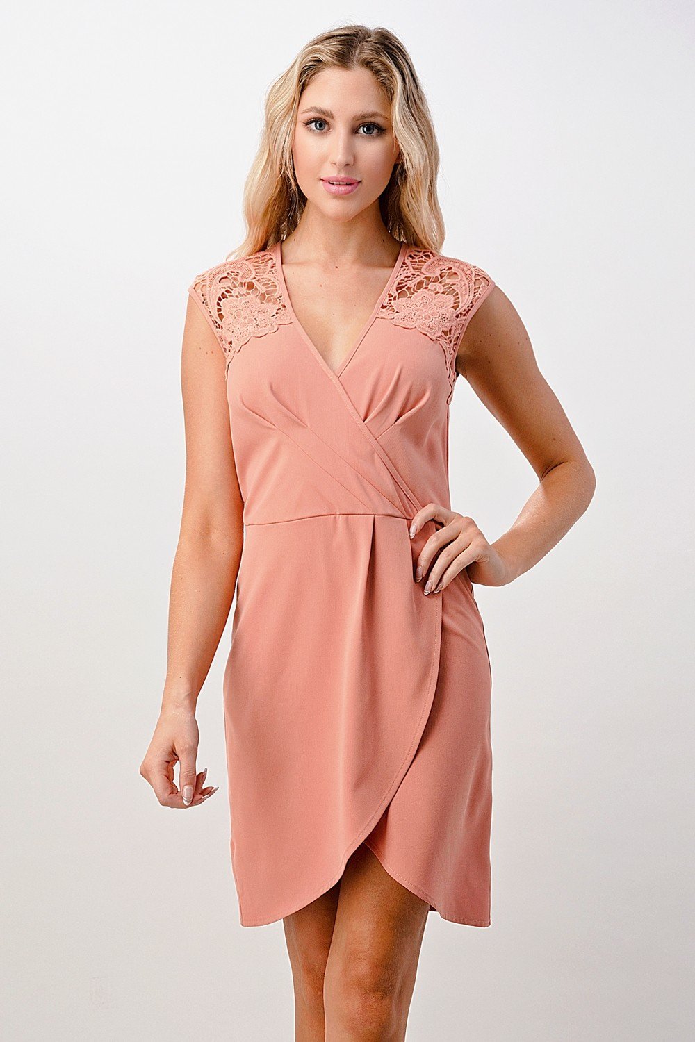 Floral Lace Shoulder Wrap Dress - Wear and Wander