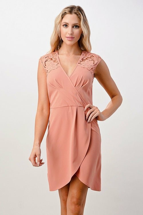 Floral Lace Shoulder Wrap Dress - Wear and Wander