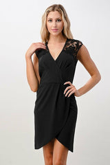 Floral Lace Shoulder Wrap Dress - Wear and Wander