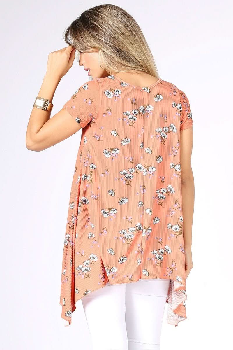 Floral Print Asymmetrical Tunic with Short Sleeve - Wear and Wander