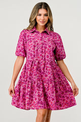 Floral Print Tiered Dress with Puff Sleeves - Button - Down Casual - Wear and Wander