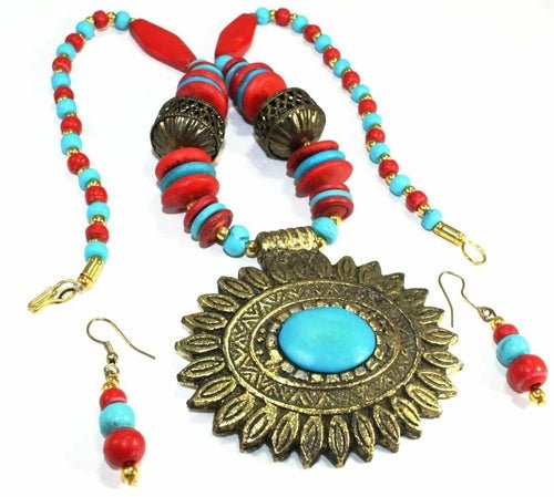 Flower Medallion Boho Necklace & Earrings Set - Wear and Wander