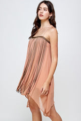 Flowy Sleeveless Mini Dress with Metallic Accents - Wear and Wander