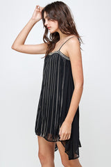 Flowy Sleeveless Mini Dress with Metallic Accents - Wear and Wander