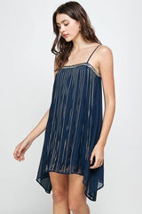 Flowy Sleeveless Mini Dress with Metallic Accents - Wear and Wander