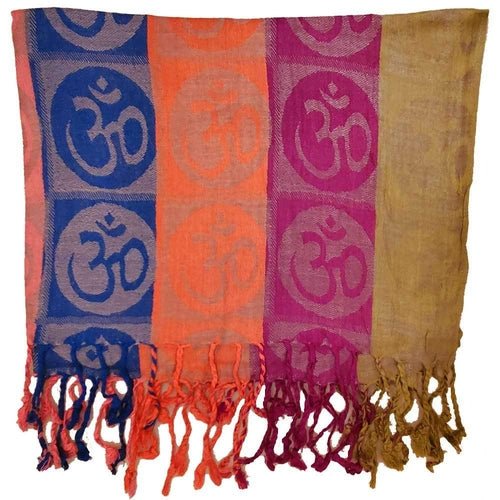 Four - Color Om Meditation Symbol Handwoven Tassel Scarf - Wear and Wander