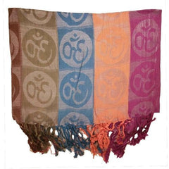 Four - Color Om Meditation Symbol Handwoven Tassel Scarf - Wear and Wander