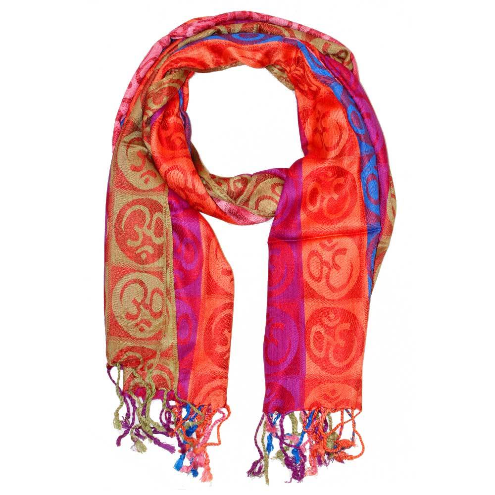 Four - Color Om Meditation Symbol Handwoven Tassel Scarf - Wear and Wander