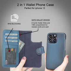 Full Leather Coating Detachable Wallet Case for Apple iPhone 13 Series - Wear and Wander