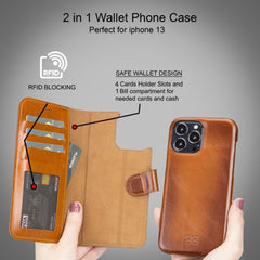 Full Leather Coating Detachable Wallet Case for Apple iPhone 13 Series - Wear and Wander