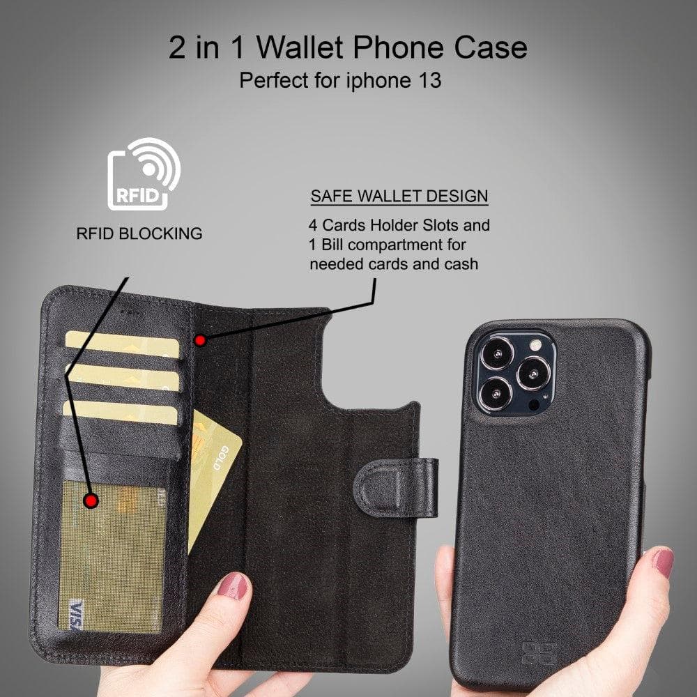 Full Leather Coating Detachable Wallet Case for Apple iPhone 13 Series - Wear and Wander