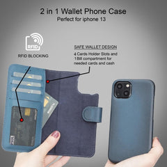 Full Leather Coating Detachable Wallet Case for Apple iPhone 13 Series - Wear and Wander