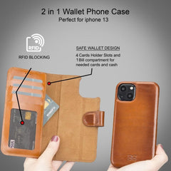 Full Leather Coating Detachable Wallet Case for Apple iPhone 13 Series - Wear and Wander