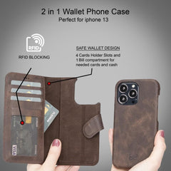 Full Leather Coating Detachable Wallet Case for Apple iPhone 13 Series - Wear and Wander