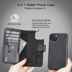 Full Leather Coating Detachable Wallet Case for Apple iPhone 13 Series - Wear and Wander