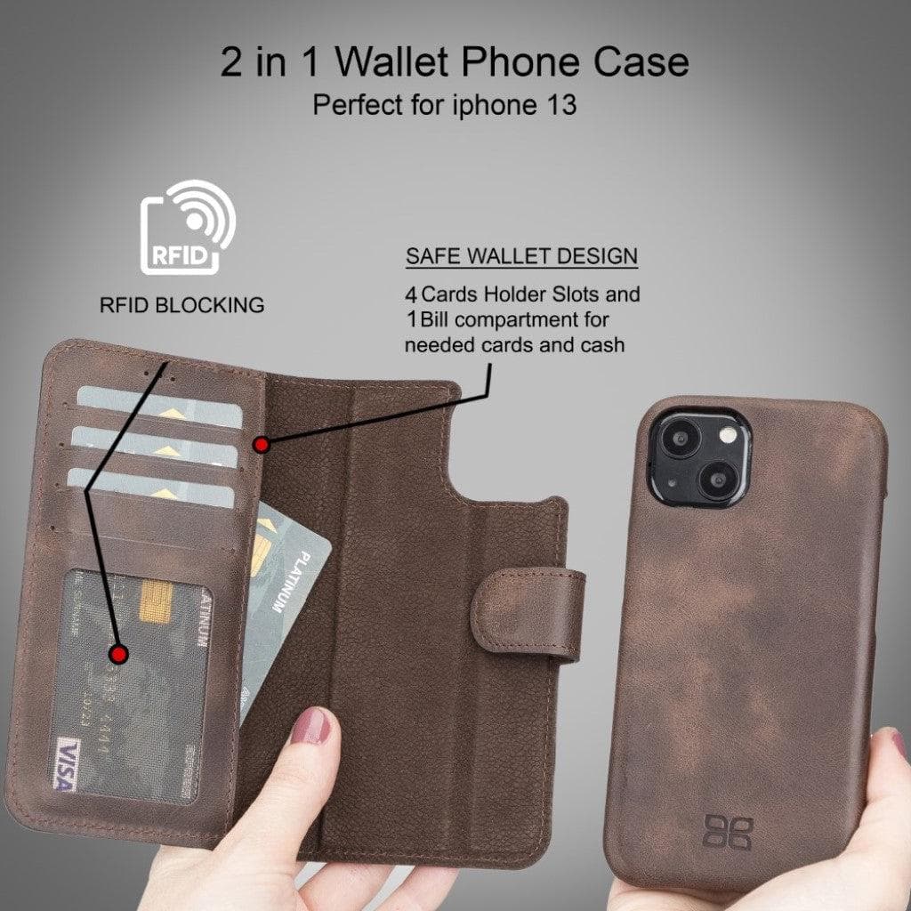 Full Leather Coating Detachable Wallet Case for Apple iPhone 13 Series - Wear and Wander