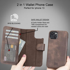 Full Leather Coating Detachable Wallet Case for Apple iPhone 13 Series - Wear and Wander