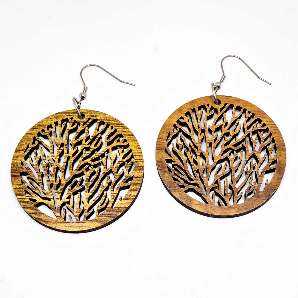 Genuine Handmade Koa Wood Tree Of Life Earring Pierce - Wear and Wander