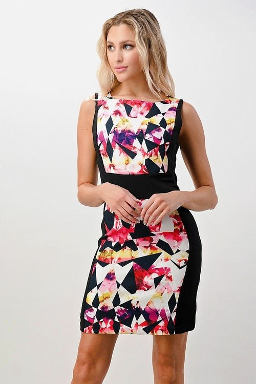 Geometric Floral Print Bodycon Dress - Wear and Wander