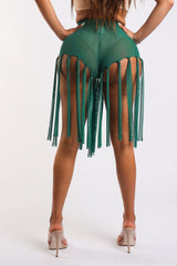 Get Party - Ready with These Fringed Mesh Sexy Shorts GREEN - Wear and Wander