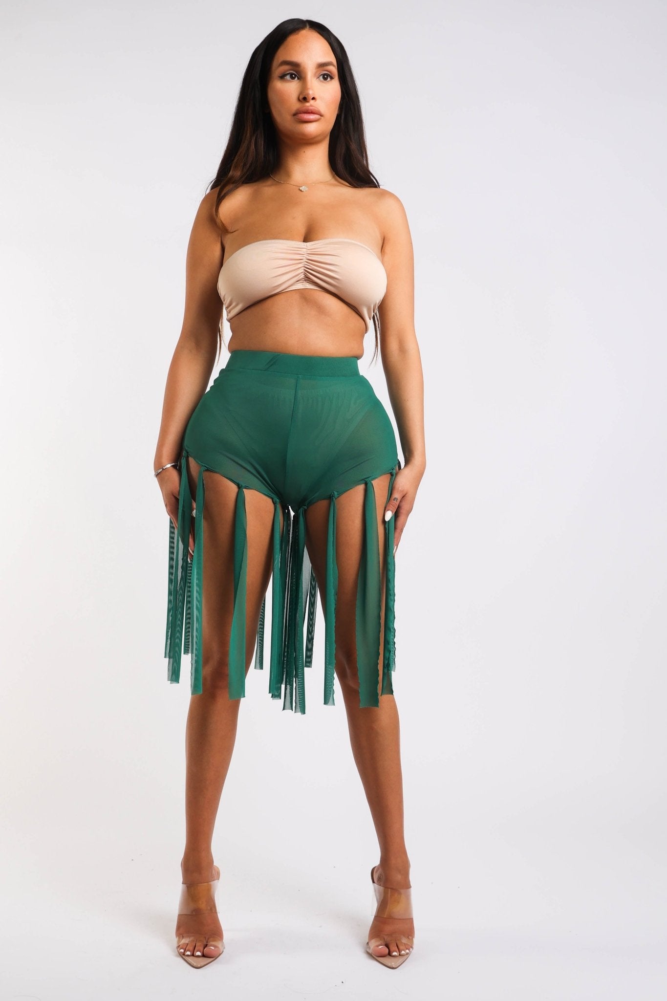 Get Party - Ready with These Fringed Mesh Sexy Shorts GREEN - Wear and Wander