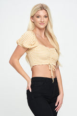 Gingham Smocked Crop Top with Puff Sleeves - Wear and Wander