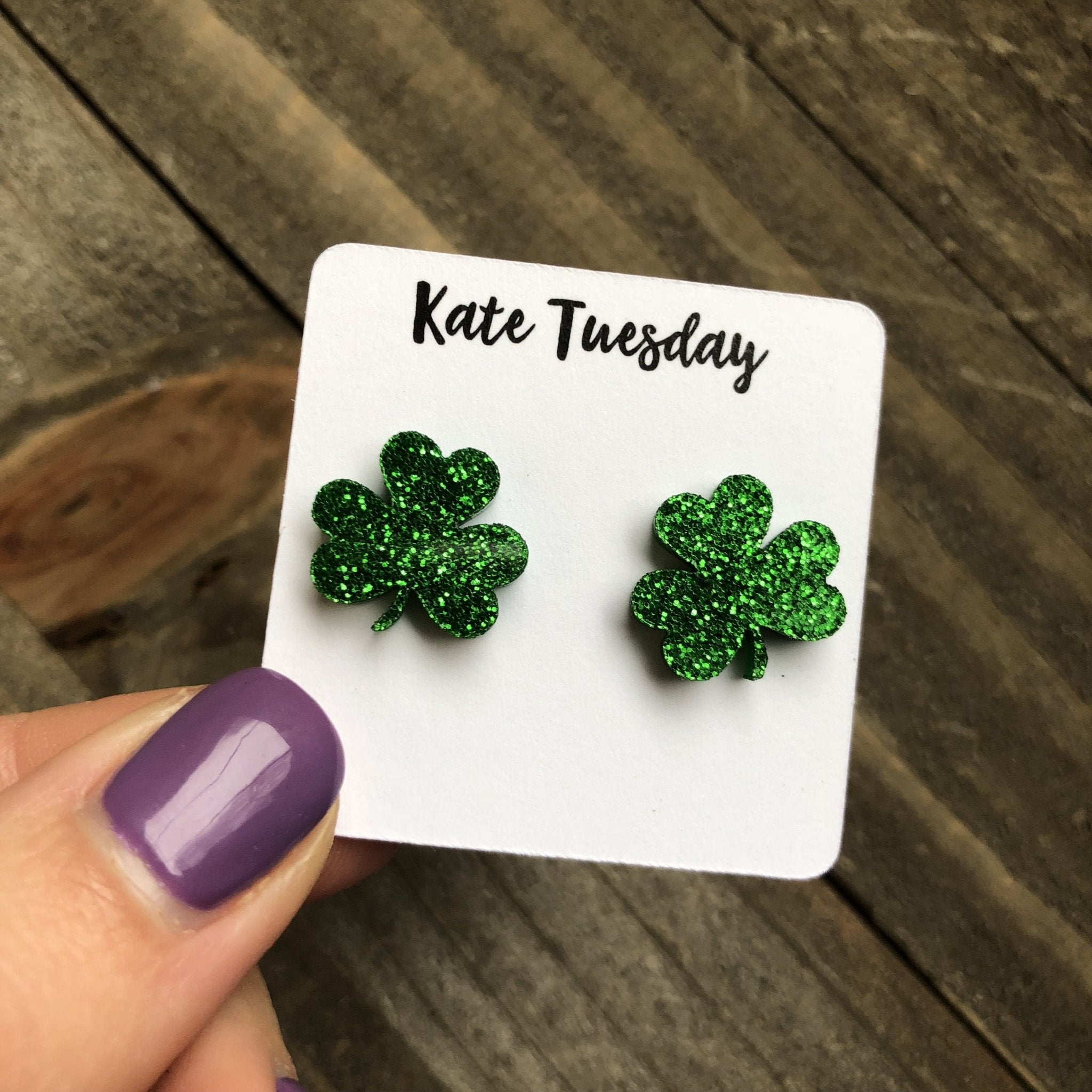 Glitter Acrylic St. Patties Day Clover Earrings 3 Leaf - Wear and Wander