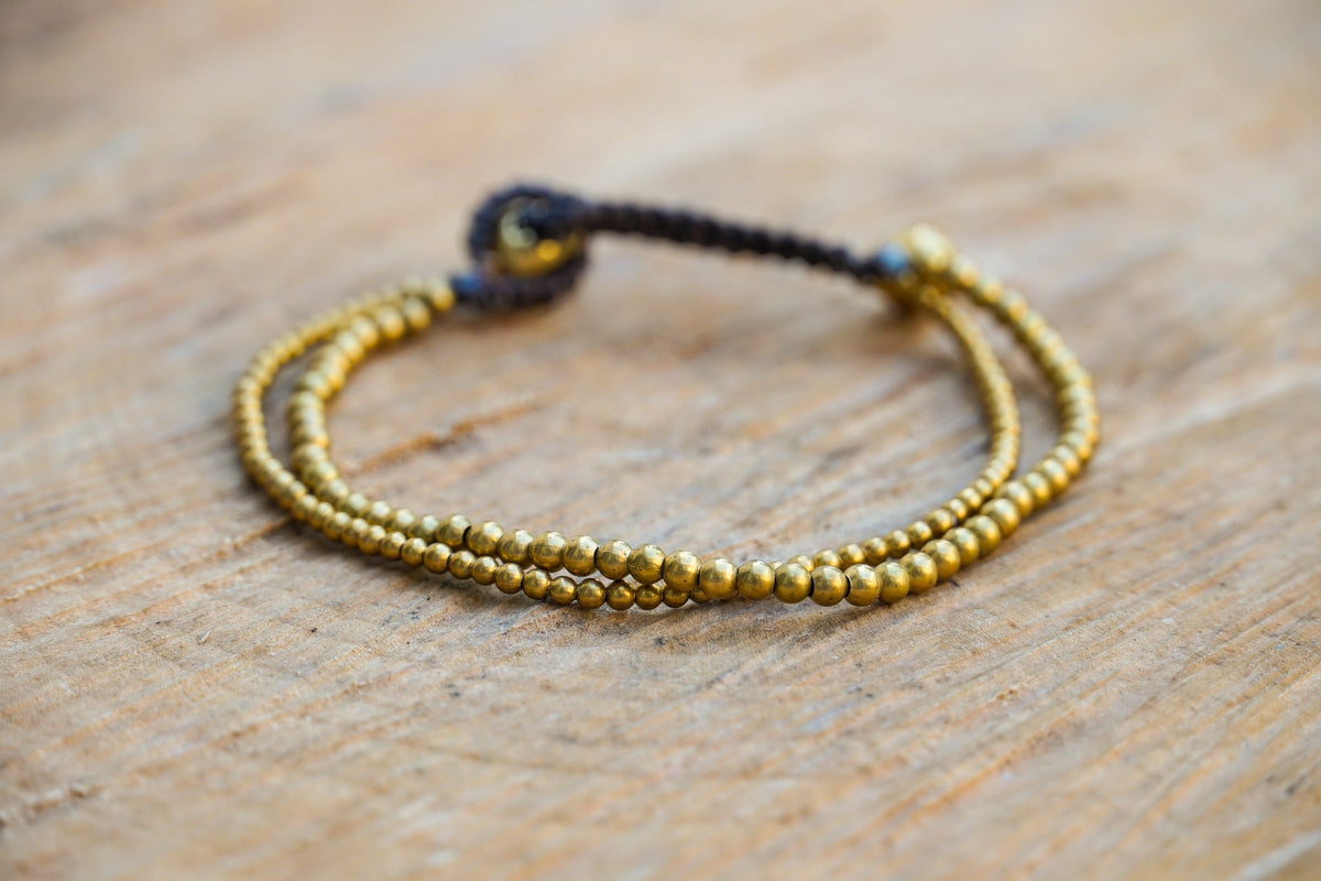 Golden Double Strand Boho Brass Bracelet, Hippie Bracelet - Wear and Wander