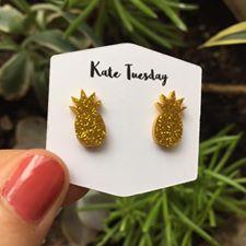 Golden Pineapple Sparkly Acrylic Earrings - Wear and Wander