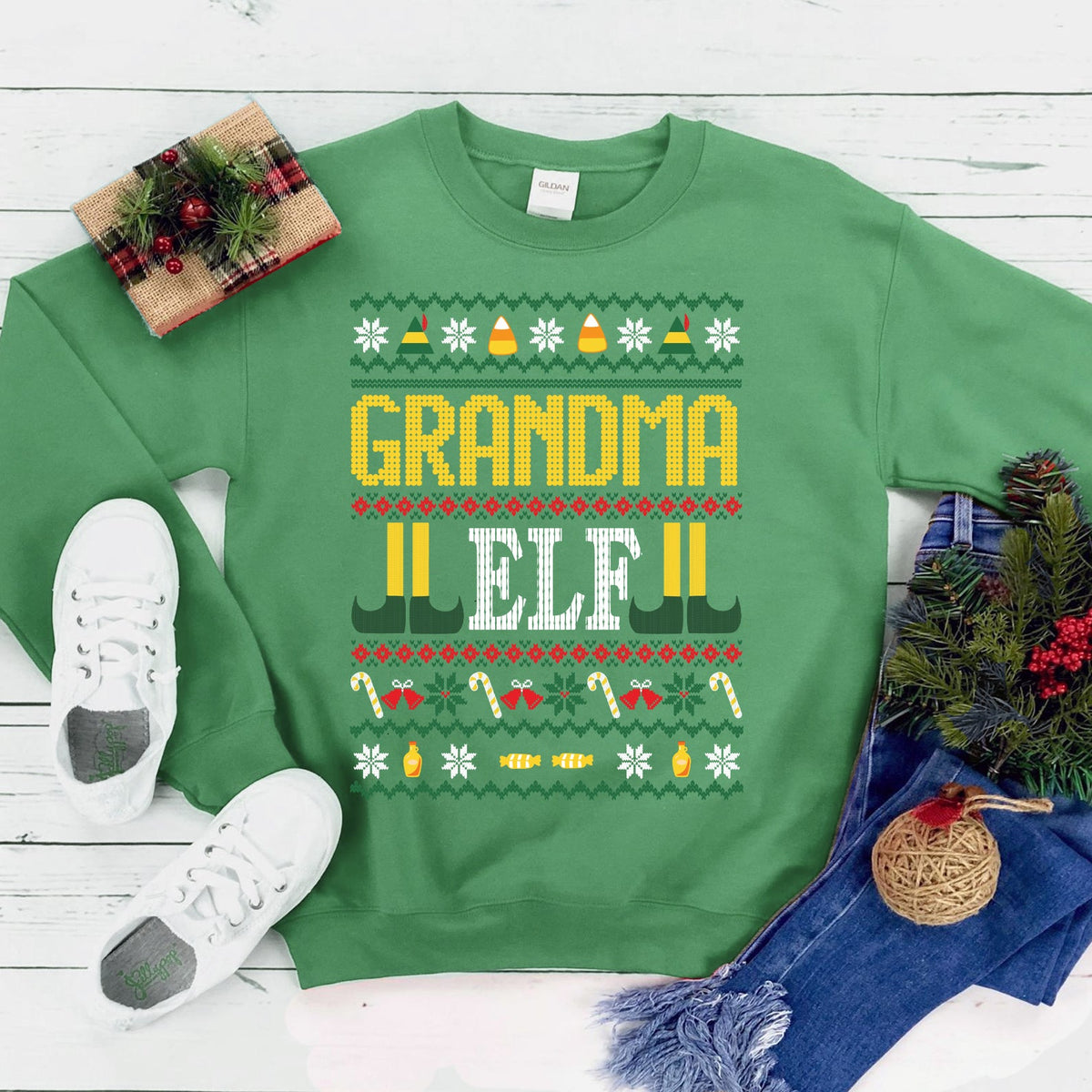 Grandma ELF Christmas Sweatshirt - Wear and Wander