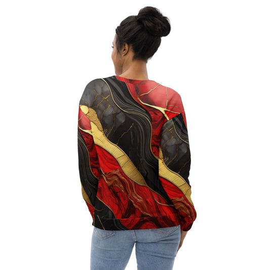 Graphic Sweatshirt for Women Bold Red Gold Tones Print - Wear and Wander