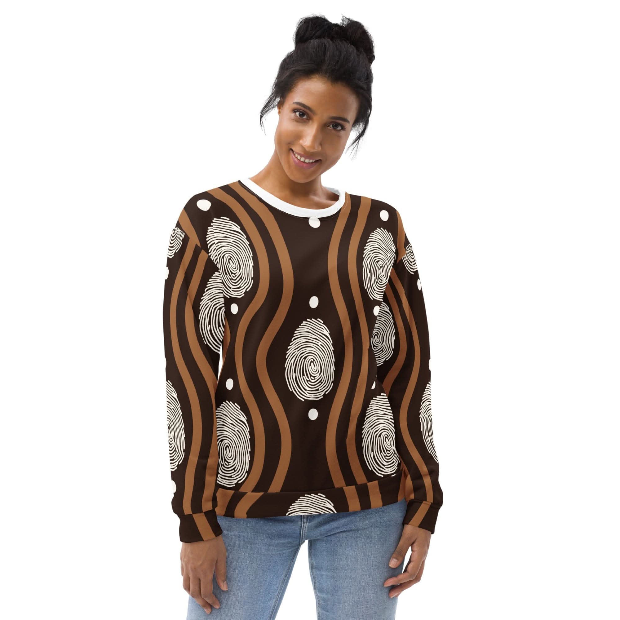 Graphic Sweatshirt for Women Brown White Geometric Lines - Wear and Wander