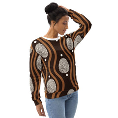 Graphic Sweatshirt for Women Brown White Geometric Lines - Wear and Wander