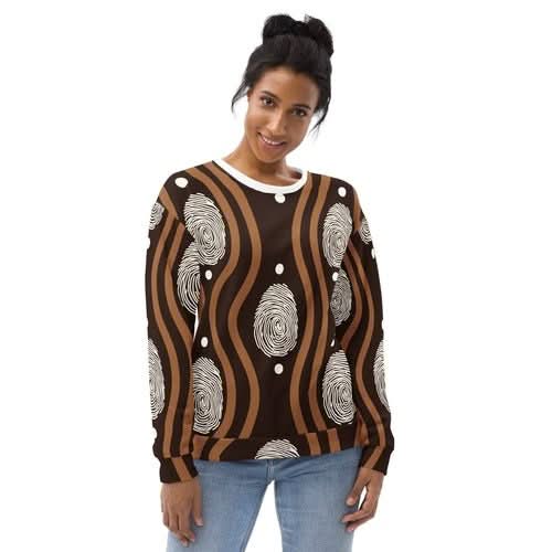 Graphic Sweatshirt for Women Brown White Geometric Lines - Wear and Wander