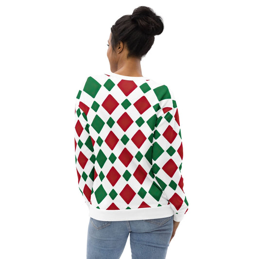 Graphic Sweatshirt for Women, Red and Green Checkered Pattern - Wear and Wander