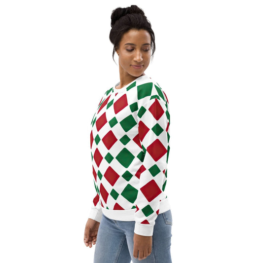 Graphic Sweatshirt for Women, Red and Green Checkered Pattern - Wear and Wander
