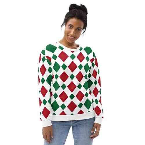 Graphic Sweatshirt for Women, Red and Green Checkered Pattern - Wear and Wander